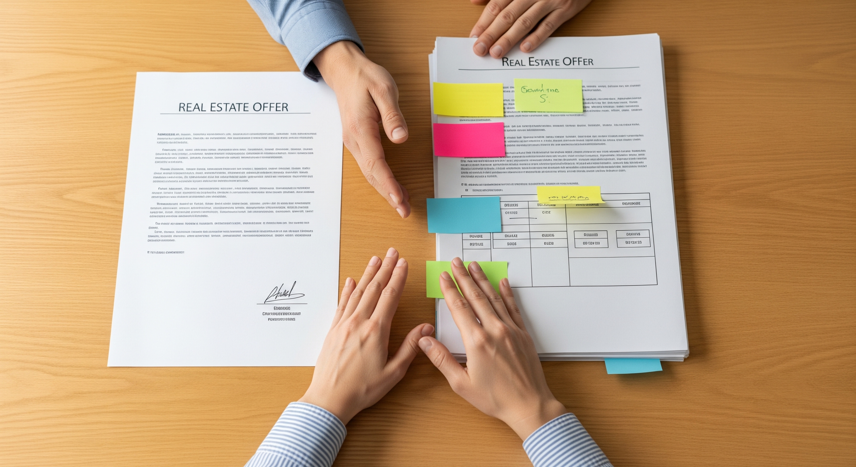 A GTA seller choosing the best offer, comparing a simple, clean real estate contract with a more complex, conditional one to determine the strongest deal.